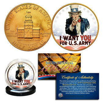 Uncle Sam 24K Gold-Plated 200th Anniversary Bicentennial JFK Half Dollar
